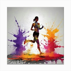 Runner In Colorful Paint Splashes Canvas Print