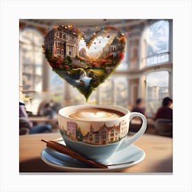 Coffee Cup With Heart Canvas Print