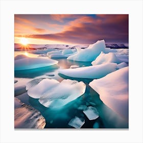 Icebergs At Sunset 3 Canvas Print