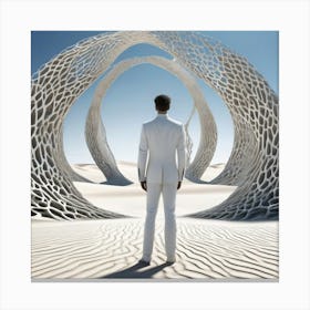 Man In White Standing In Sand 2 Canvas Print