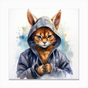 Watercolour Cartoon Caracal In A Hoodie 3 Canvas Print