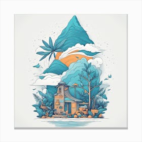 Illustration Of A House In The Mountains Canvas Print