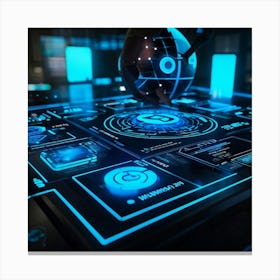 A Meticulous Digital Illustration Of A Futuristic Business Interface Conceived Within The Virtual R 2 1 Canvas Print