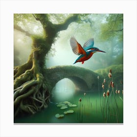 Kingfisher In The Mist 3 Canvas Print