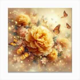 Yellow Peonies With Butterflies Canvas Print