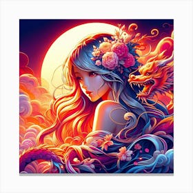 Chinese Girl With Dragon Canvas Print