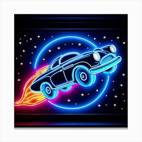 Space Car Neon Sign Canvas Print