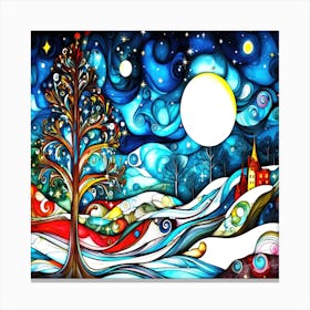 A Christmas Town - Outdoor Decorated Christmas Tree Canvas Print
