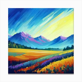 Landscape View Of Colorful Meadows And Mountains(1) Canvas Print