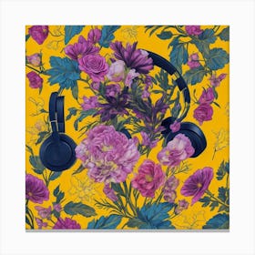 Headphones And Flowers Canvas Print