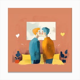 gay couple kiss in bedroom Canvas Print