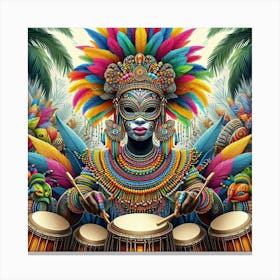 African Drumming Print Art Canvas Print