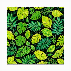 Tropical Leaves Seamless Pattern, Different Types Of Leaves And Their Textures art print Canvas Print