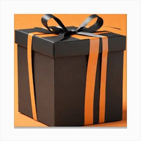 Black Gift Box With Orange Ribbon Canvas Print