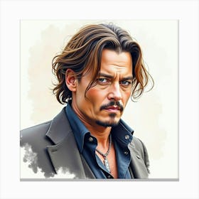 Johnny Depp In An Expressive Watercolor Portrait, Delicate Strokes, And Emotion Canvas Print