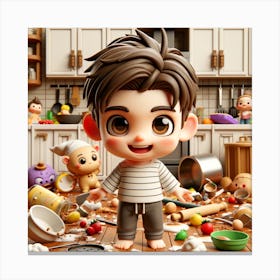 Boy In A Messy Kitchen Canvas Print