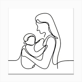 Continuous Line Drawing Of A Woman And her Her Baby Canvas Print