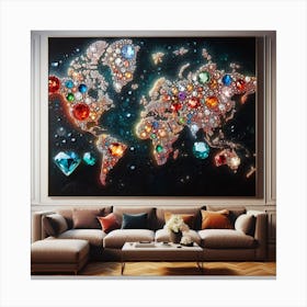 World Map With Jewels 3 Canvas Print