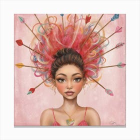 Cupid's Whimsy print art - This delightful portrait captures the playful dance of Cupid's arrows amid a swirl of vibrant hues. Canvas Print
