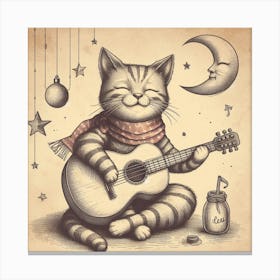 A cat playing a guitar 1 Canvas Print