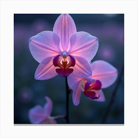 A Radiant Orchid With Petals Of Cascading, Holographic Ribbons Blooming In A Twilight Meadow 1 Canvas Print