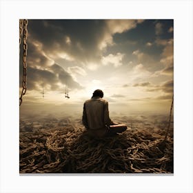 Man Sitting On Top Of Chains Canvas Print