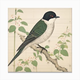 Ohara Koson Inspired Bird Painting Barn Swallow 2 Square Canvas Print