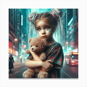 Little Girl Holding Teddy Bear Canvas Print