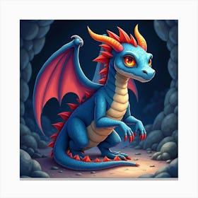 Horror Themed Dragon In Dark Cave, Watercolor, Colorful Hues 1 Canvas Print