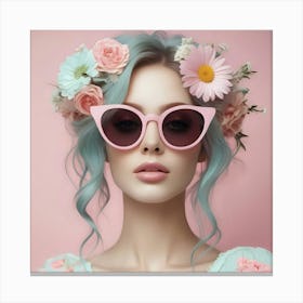 Beautiful Woman In Pink Sunglasses Canvas Print