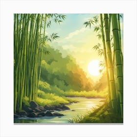 A Stream In A Bamboo Forest At Sun Rise Square Composition 28 Canvas Print