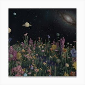 Flower Field With Planets Canvas Print