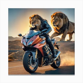 Lions And Motorcycles Canvas Print