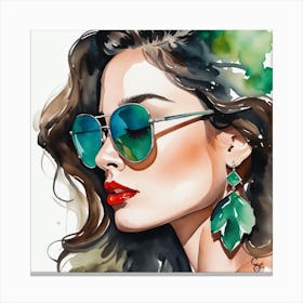 Watercolor Illustration Of A Woman In Sunglasses Canvas Print