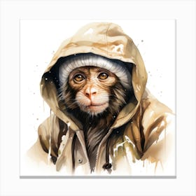 Watercolour Cartoon Capuchin Monkey In A Hoodie 2 Canvas Print