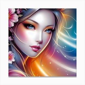 Asian Girl With Flowers Canvas Print