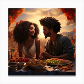 Realistic Two Black Couples Long Hair Curly Afro Canvas Print