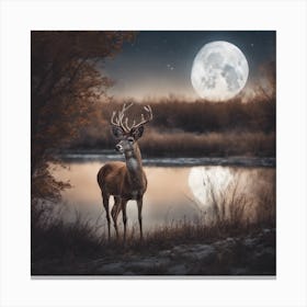 Deer In The Moonlight Canvas Print