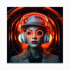 Neon Girl With Headphones 1 Canvas Print