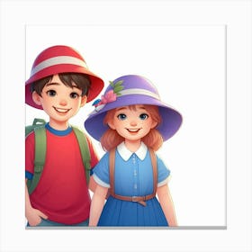 Boy And Girl In Hats Canvas Print