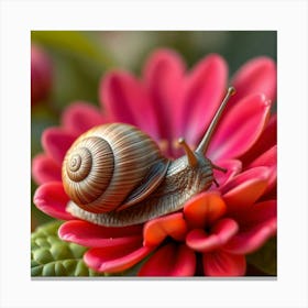 Snail On A Flower Canvas Print