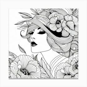 Drawing Of A Woman With Flowers Canvas Print