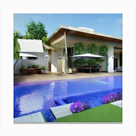 Modern Villa With Swimming Pool Canvas Print