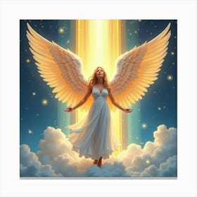 Angel In Celestial Palace, Watercolor, Radiant And Colorful 1 Canvas Print