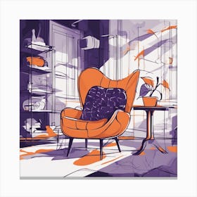 Drew Illustration Of Mango On Chair In Bright Colors, Vector Ilustracije, In The Style Of Dark Navy (1) Canvas Print