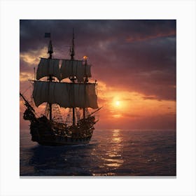 Sailing Ship At Sunset Canvas Print