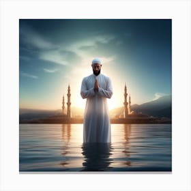 Muslim Man Praying In The Water Canvas Print