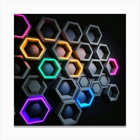 Hexagonal shapes with neon lights, futuristic, cyberpunk, background 11 Canvas Print