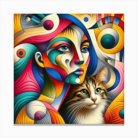 Abstract Of A Woman And Cat Canvas Print
