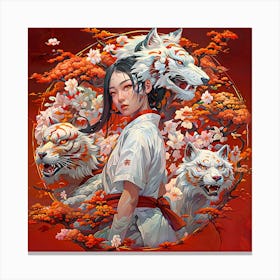 Sakura's White wolf Guardian Canvas Print